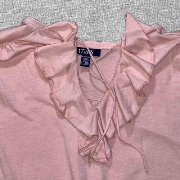 Chaps | Peach Ruffle Front 3/4 Sleeve Top | PXL - Picture 3 of 7